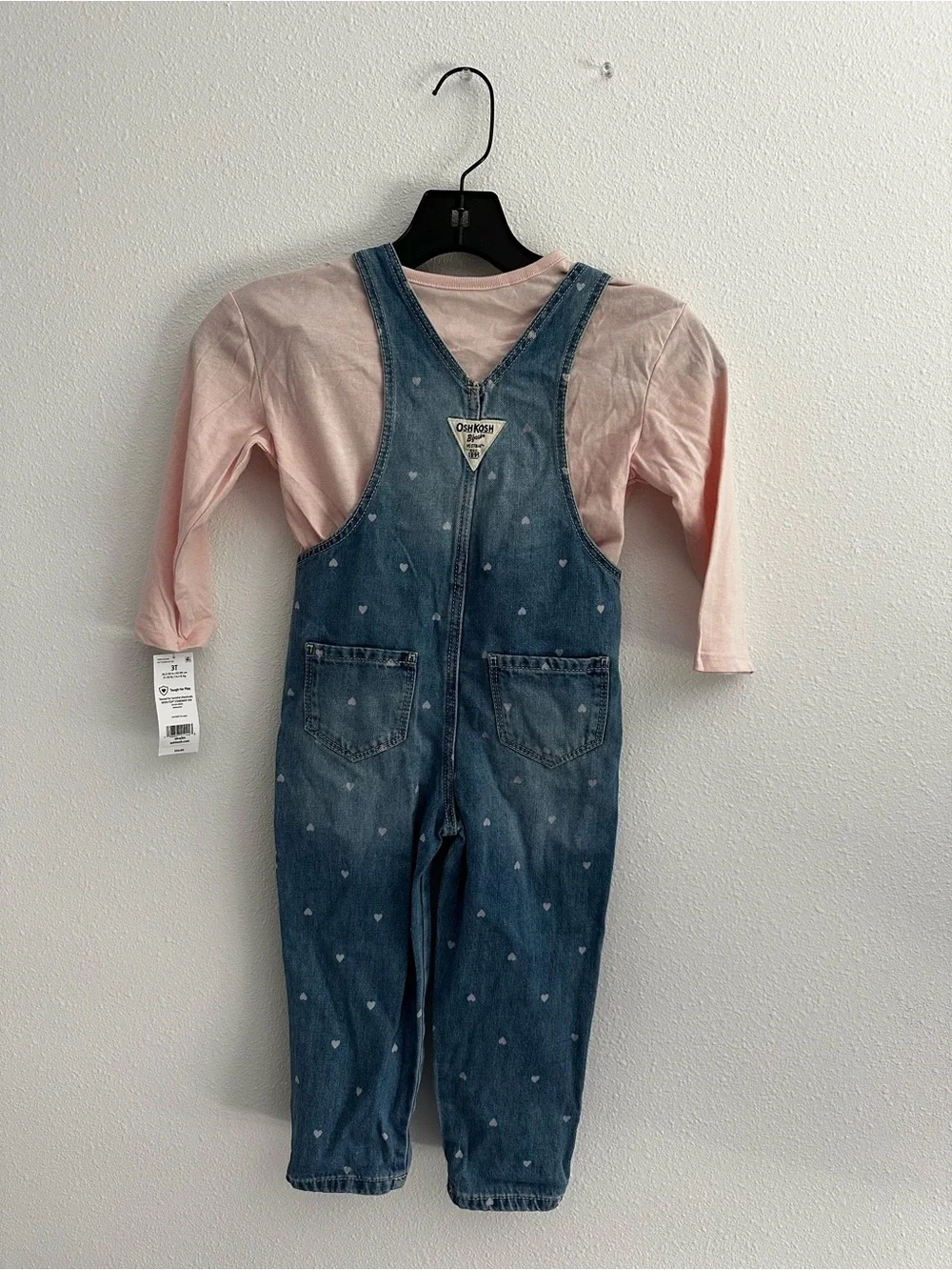 OshKosh B'gosh Denim Heart Overalls with Pink Tee